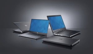 Komplett neue Gehäuse für die mobile Workstations von Dell. Die 7710 ganz rechts, das Einsteigermodell 3510vorngeschlossen, die Precision 5510 offen links und die 7510 im Hintergrund..