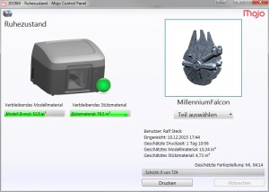 Auskunftsfreudig: Das Control Panel zeigt detailliert den Materialverbrauch und die Druckdauer.