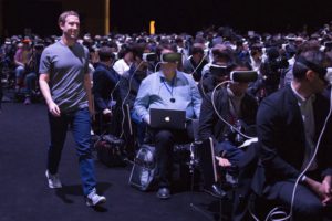 Die Zukunft der Arbeit? Ich hoffe nicht (Journalisten auf der Samsung-Pressekonferenz auf der Mobile World mit Stargast Mark Zuckerberg (Bild: Zuckerberg/Facebook).