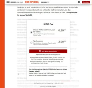 Auch bei Spiegel Online sind immer mehr Artikel kostenpflichtig.