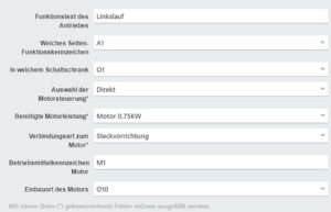 Über Mini-Konfiguratoren – hier am Beispiel einer Motorsteuerung – wählt der Anwender entsprechende Parameter aus und Eplan Cogineer generiert die korrekte Steuerung.