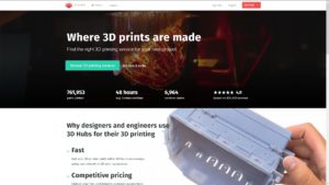 3D Hubs ist seit Jahren recht erfolgreich mit seiner 3D-Druck-Plattform präsent (Screenshot der 3D Hubs-Homepage).